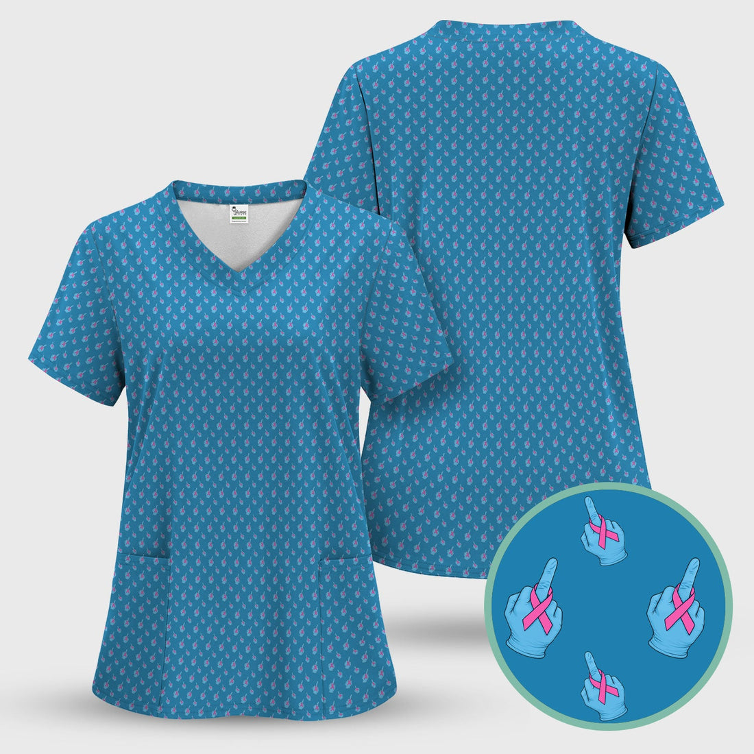 Breast Cancer Pink Ribbon October Nurse Scrub Top