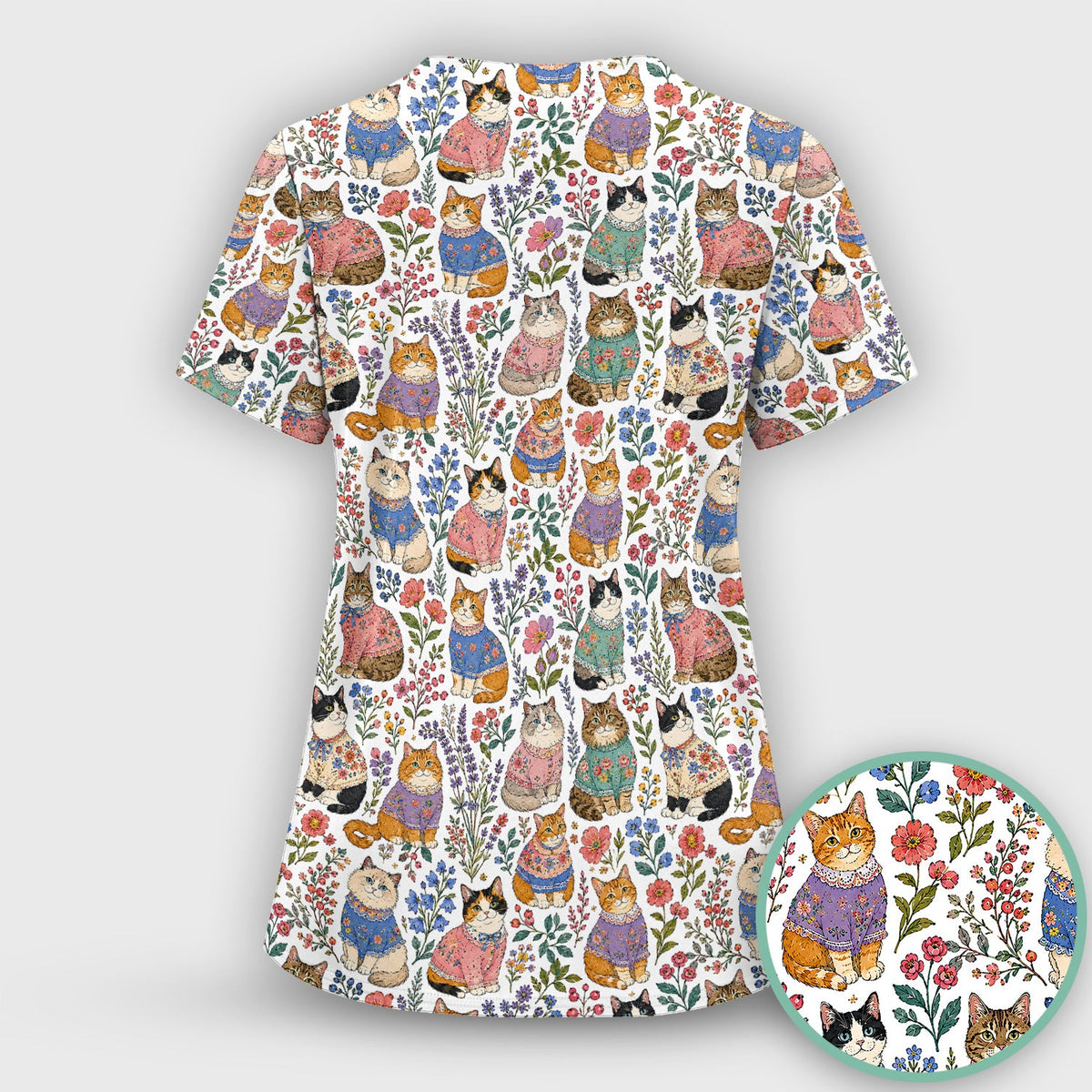 Floral Cat Nurse Scrub Set