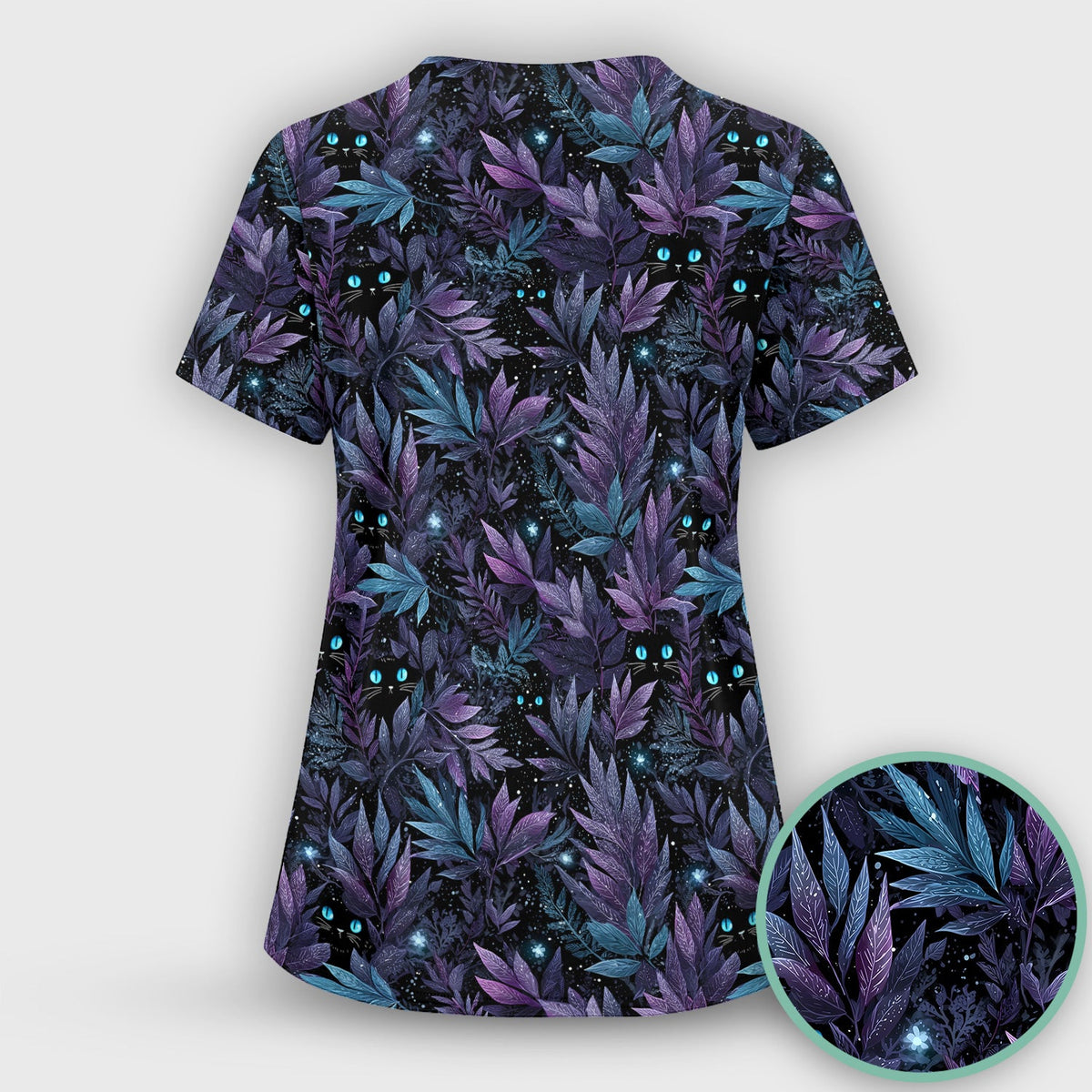 Mystic Black Cat Veterinary Pattern Scrub Top, Comfortable Scrubs for Nurses