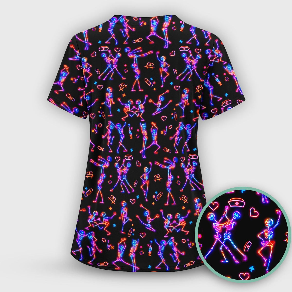 Neon Dancing Skeleton Nurse Scrub Set