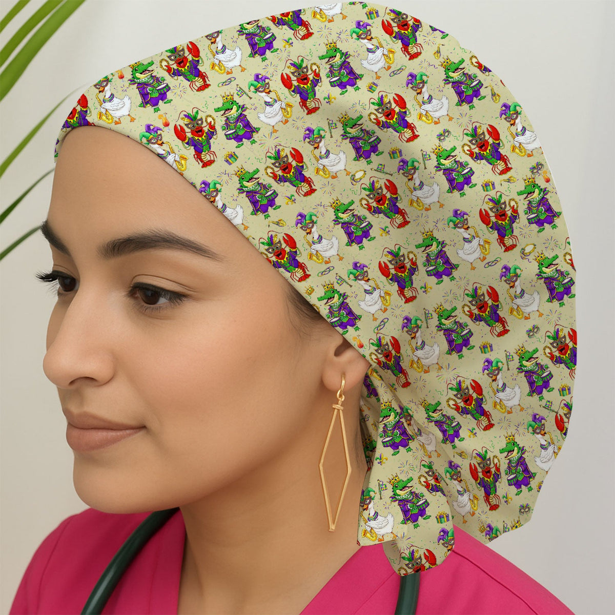 Crawfish Duck Mardi Gras Scrub Cap