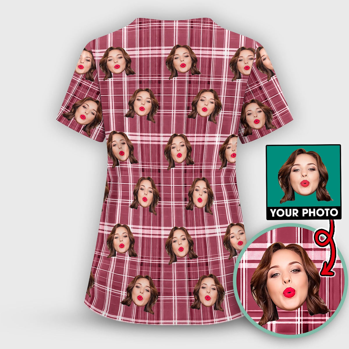 Personalized Photo Plaid Nurse Scrub Set