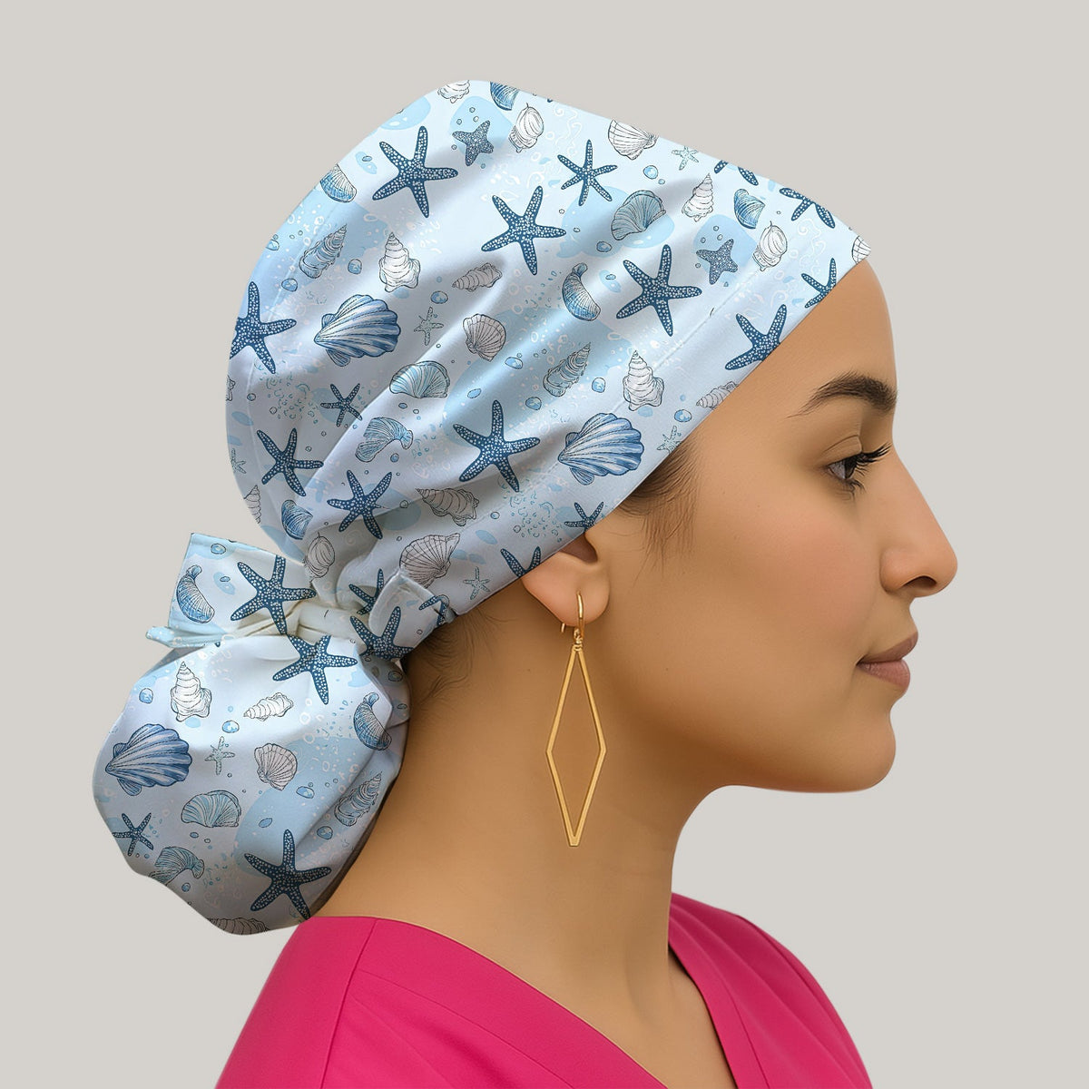 Ocean Shell Starfish Nurse Scrub Cap