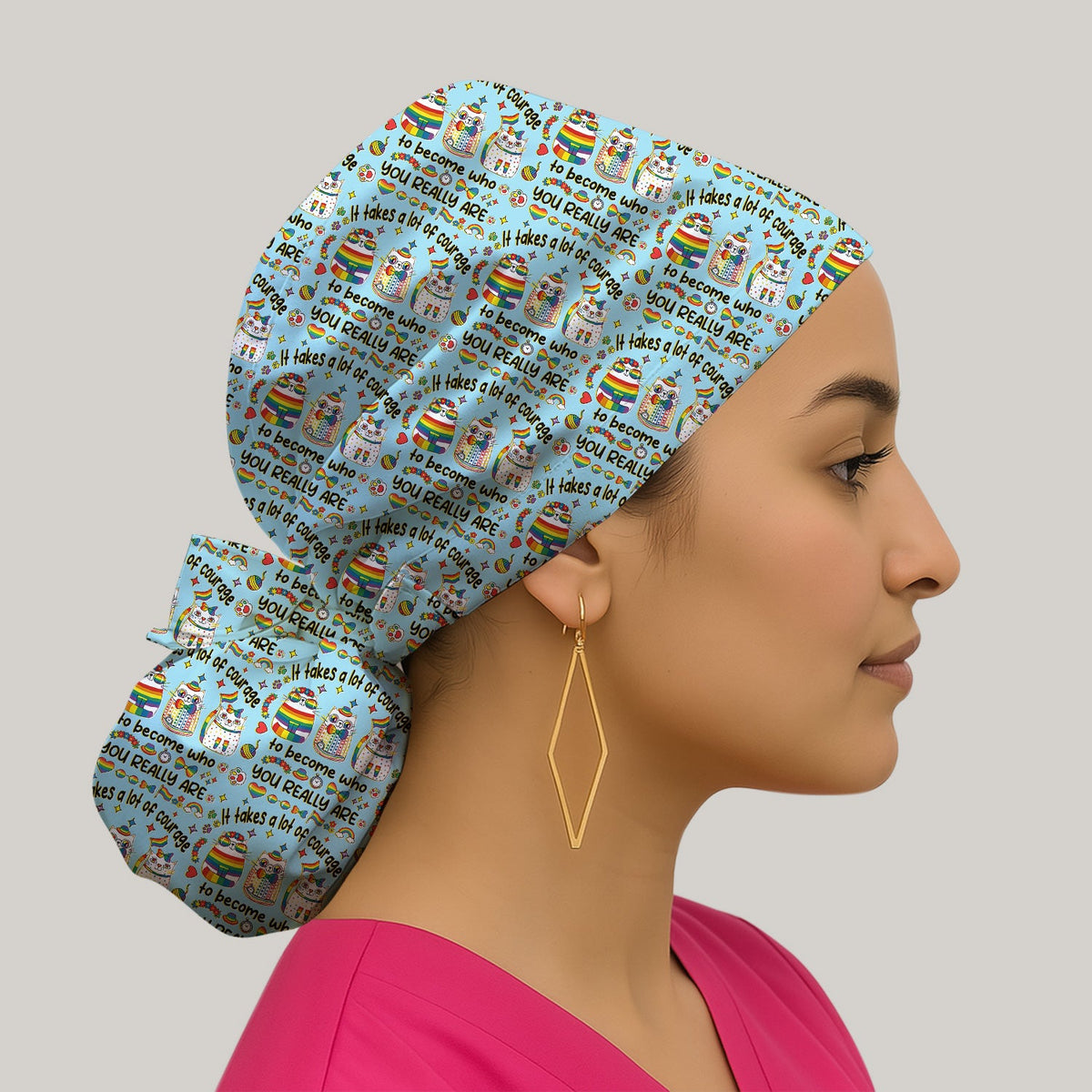 Nurse Rainbow Cat Courage Scrub Cap