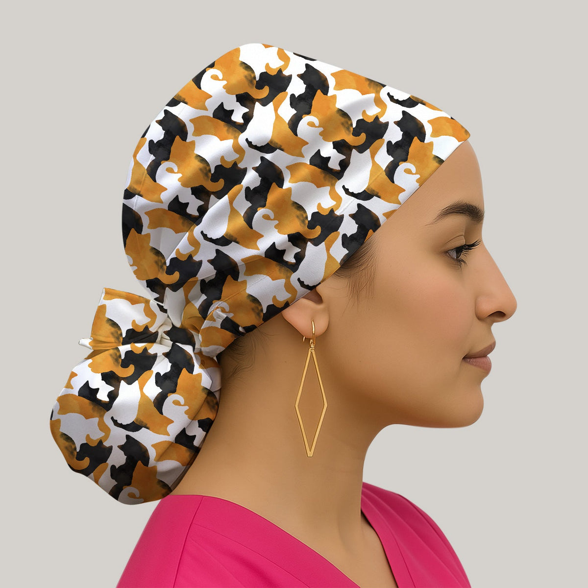 Calico Cat Silhouette Scrub Cap