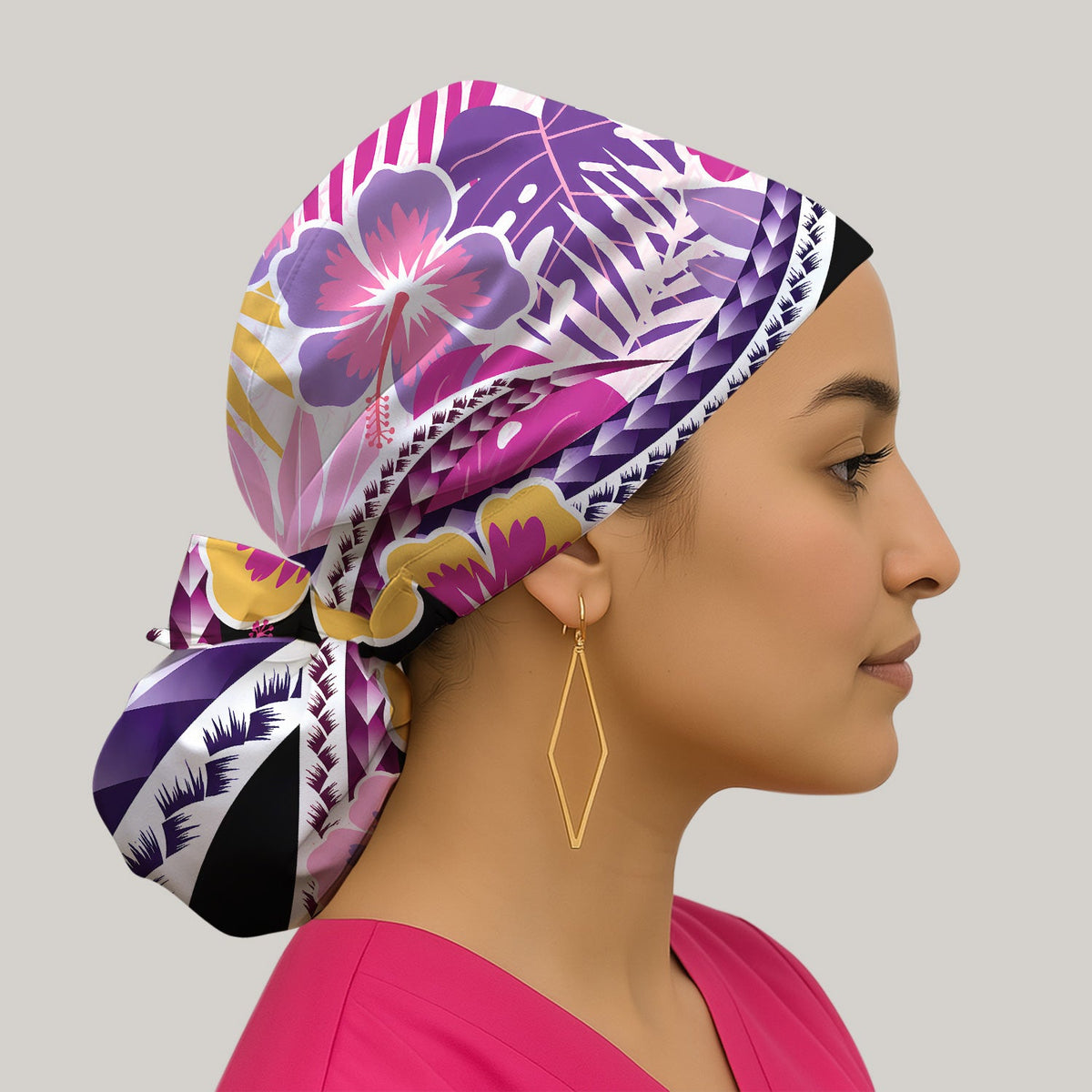 Tropical Hibiscus Leaf Nurse Scrub Cap