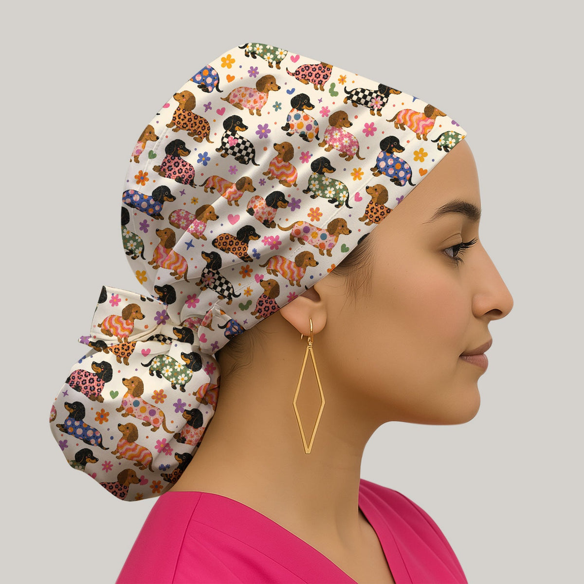 Floral Dachshund Scrub Cap
