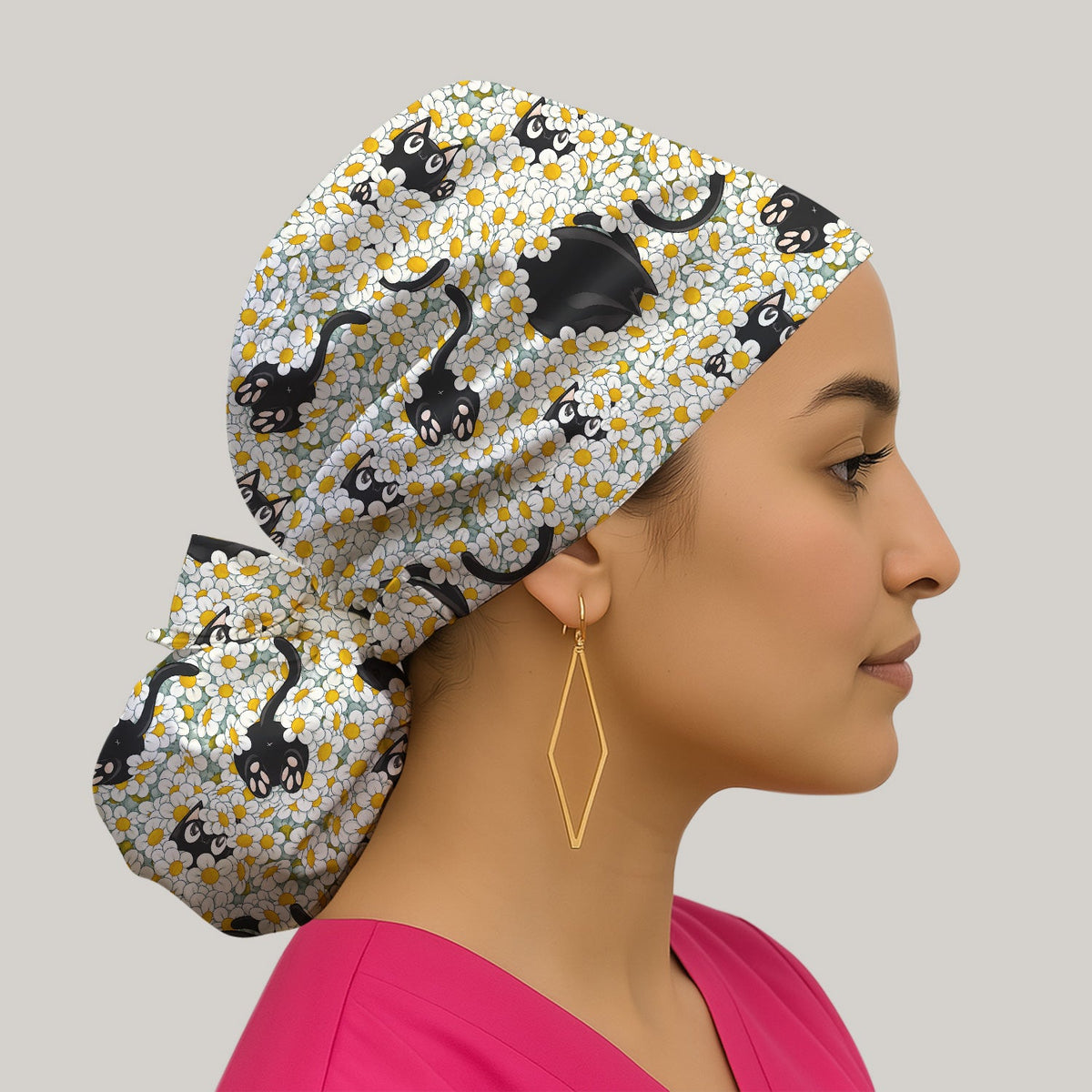 Daisy Black Cat Scrub Cap