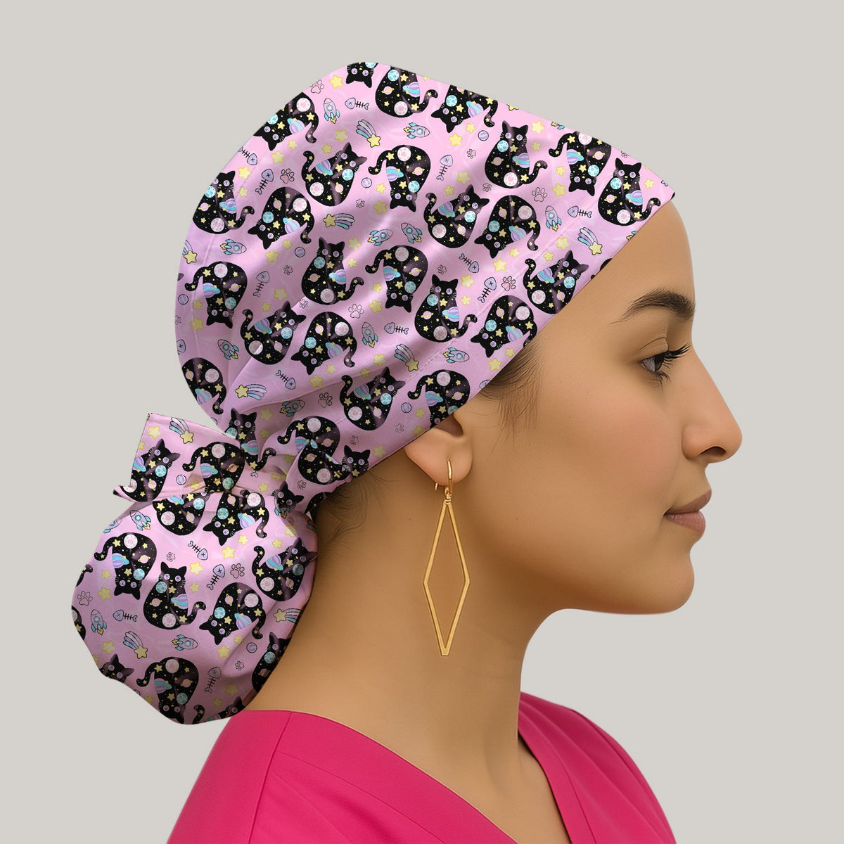 Galaxy Black Cat Space Scrub Cap