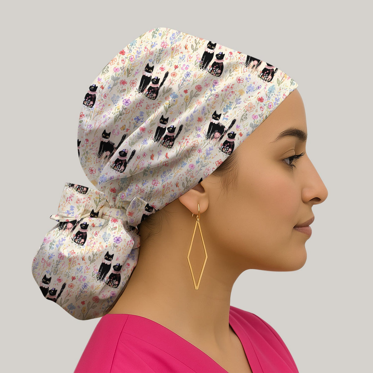 Cute Black Cats Wildflower Garden Scrub Cap