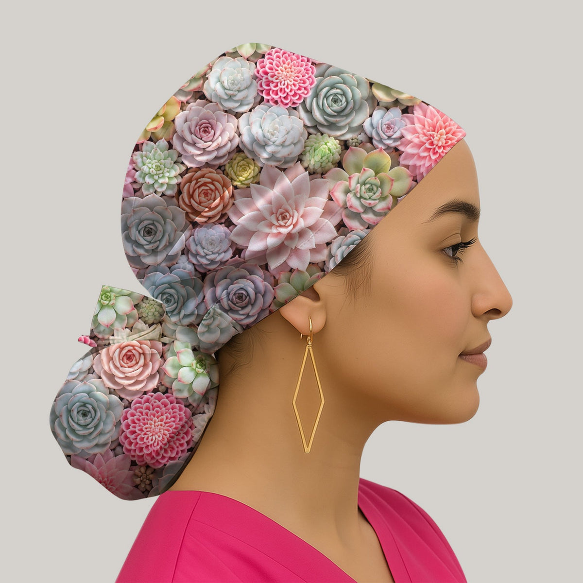 Pastel Succulent Blossom Scrub Cap