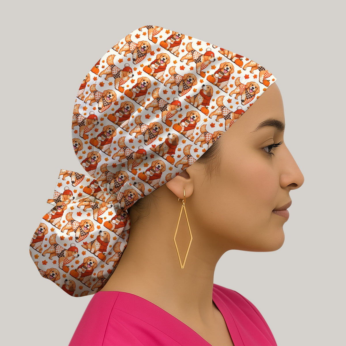 Fall Golden Retriever Pumpkin Scrub Cap