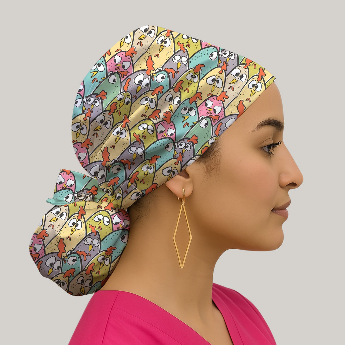 Cartoon Chicken Crowd Scrub Cap