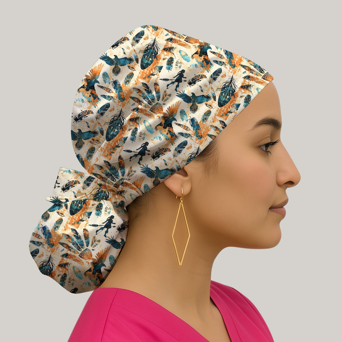Feather Birds Tribal Scrub Cap