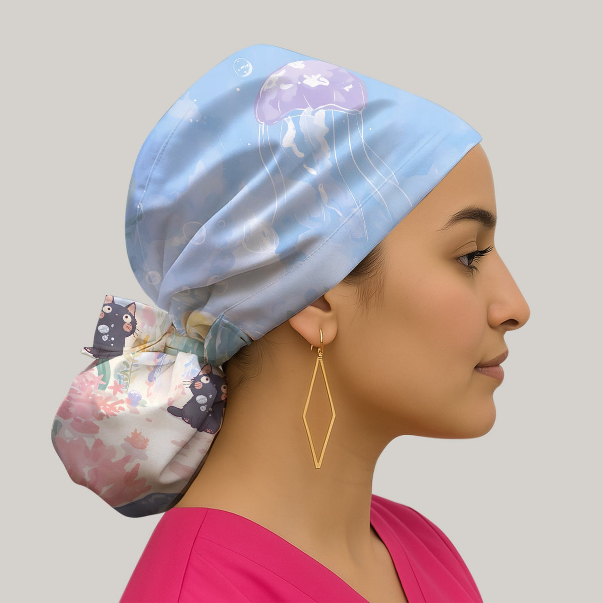 Underwater Black Cat Jellyfish Scrub Cap