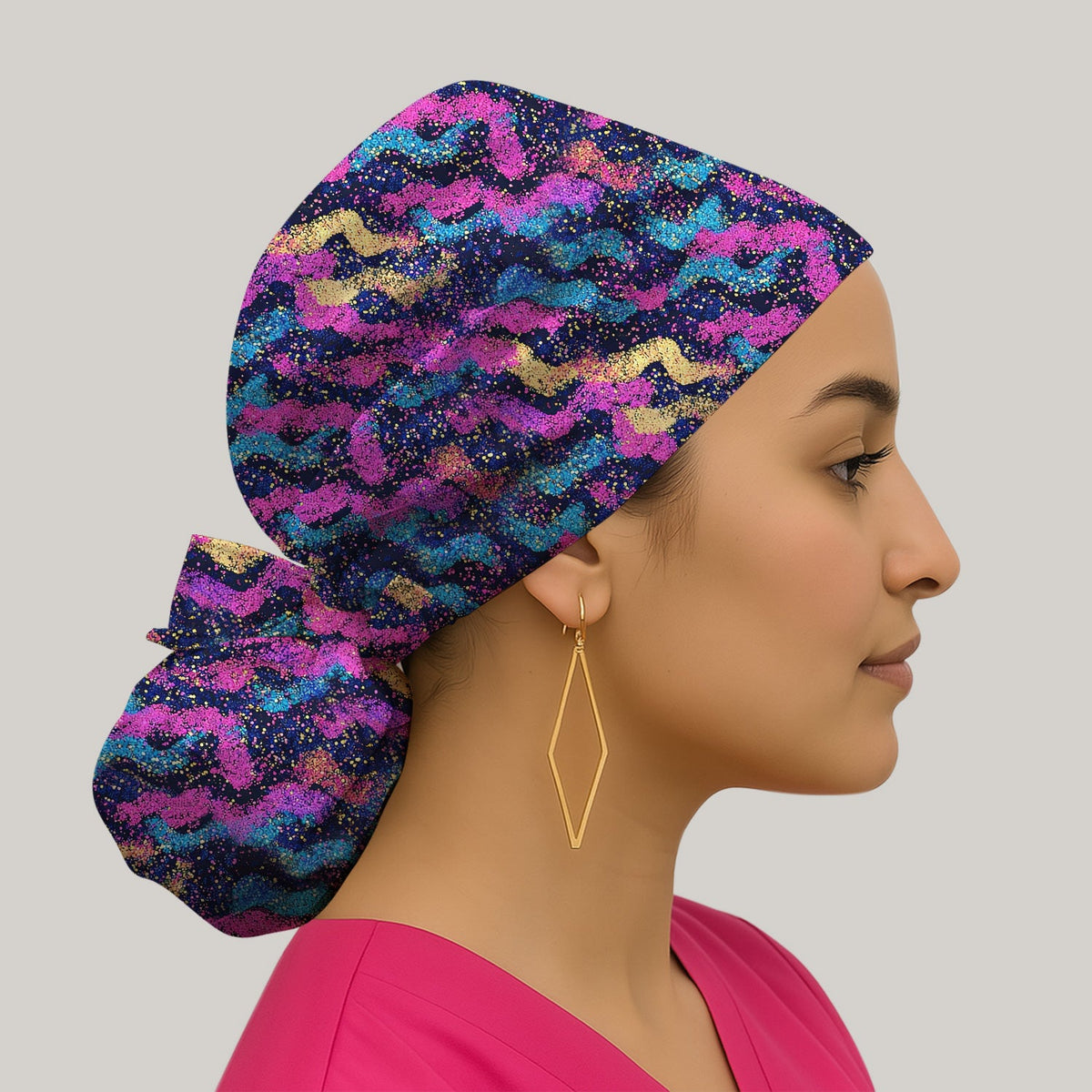 Neon Glitter Galaxy Scrub Cap