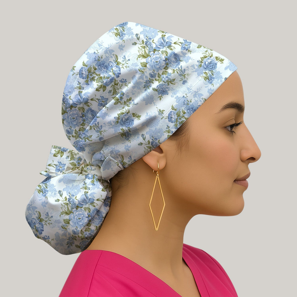 Cute Blue Floral Scrub Cap