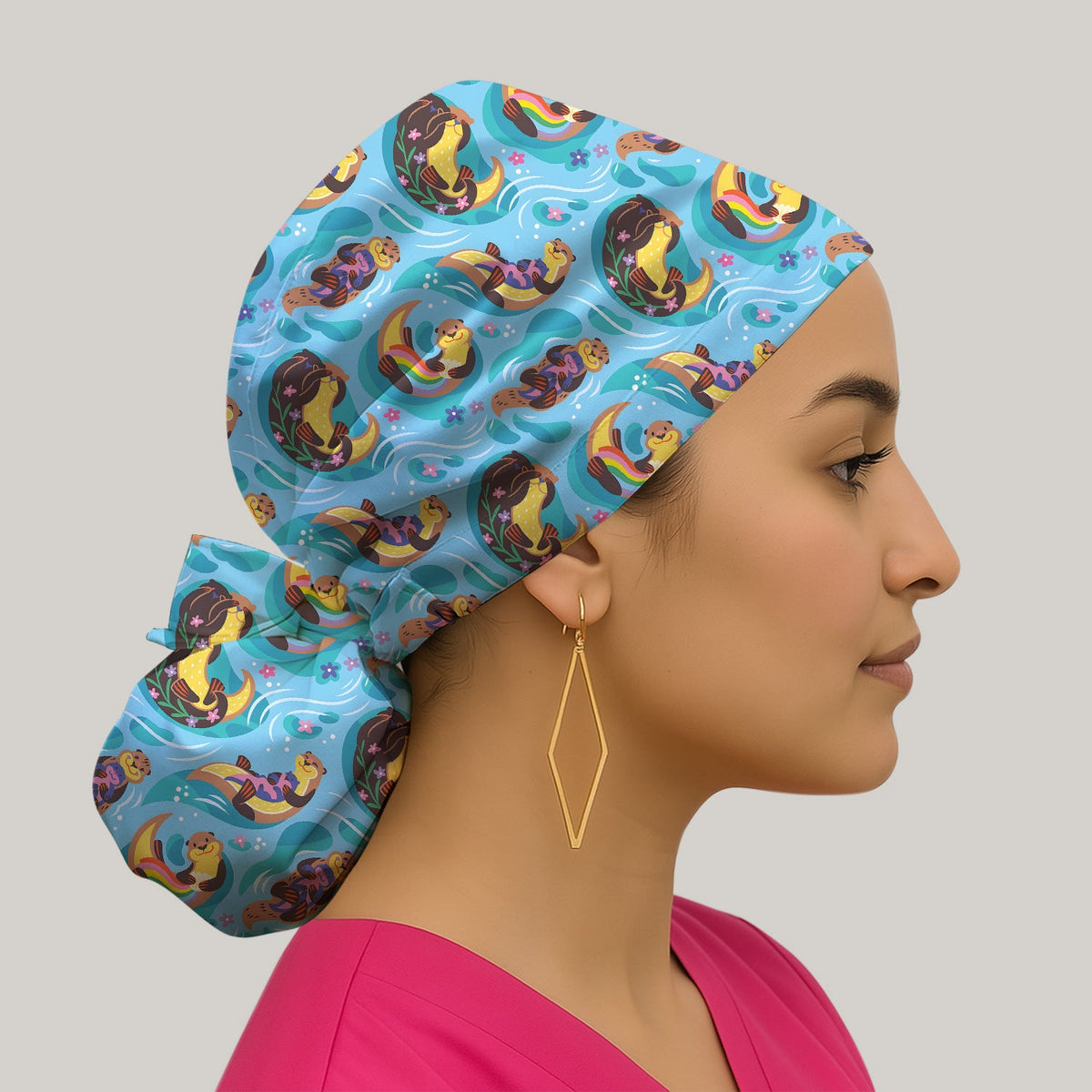 Otter Floating River Rainbow Nurse Scrub Cap