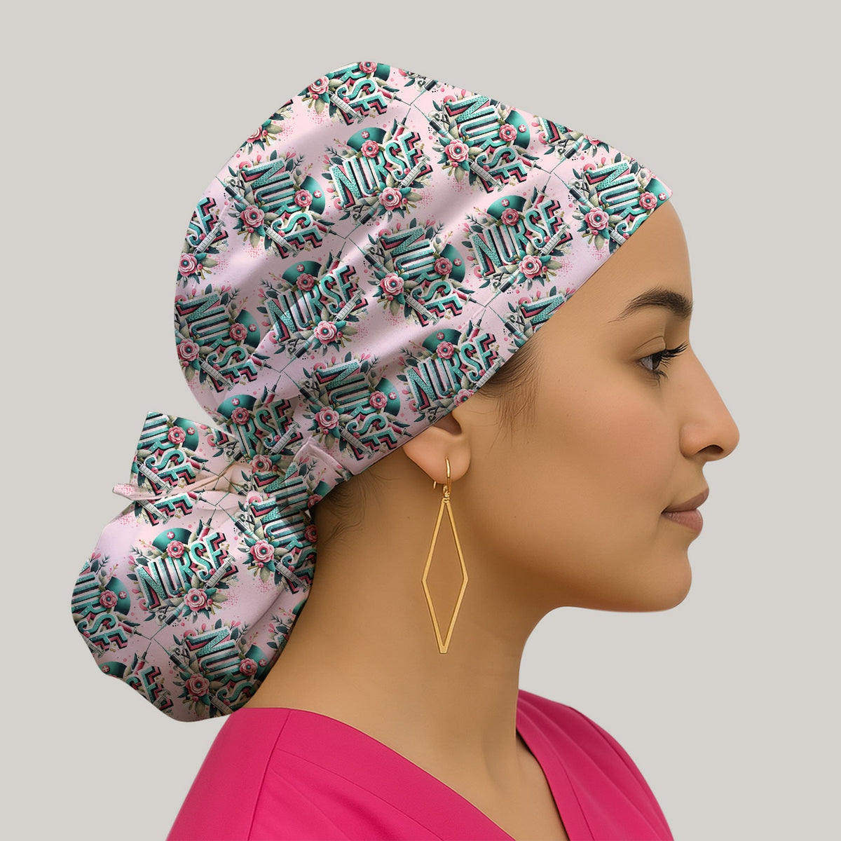 Typography Floral Scrub Cap