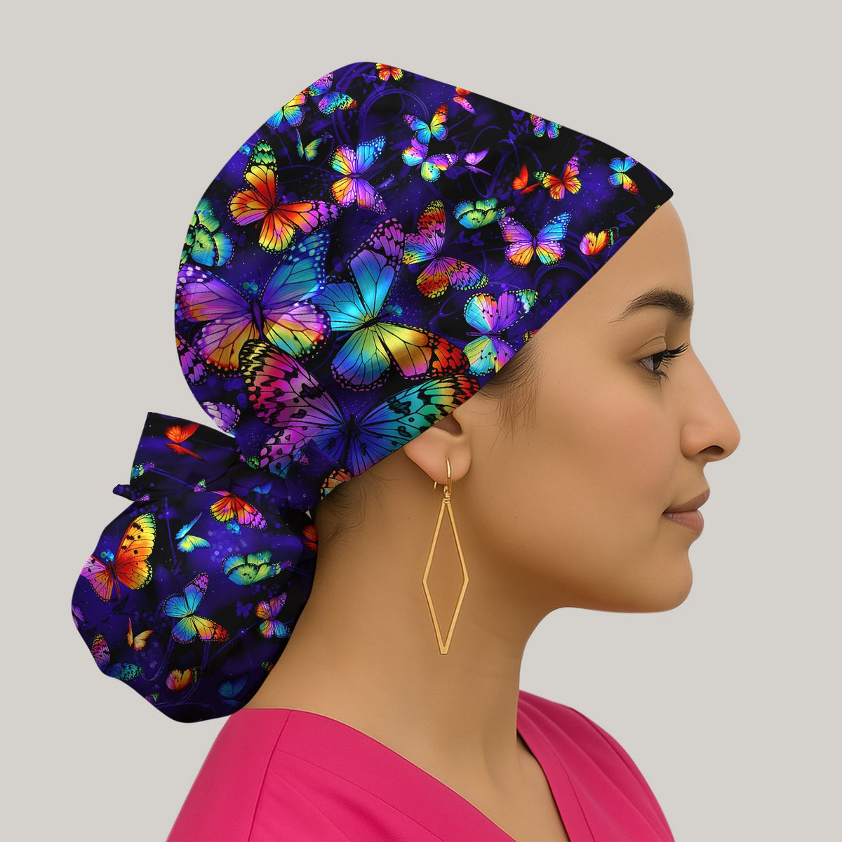 Vibrant Rainbow Butterfly Galaxy Scrub Cap