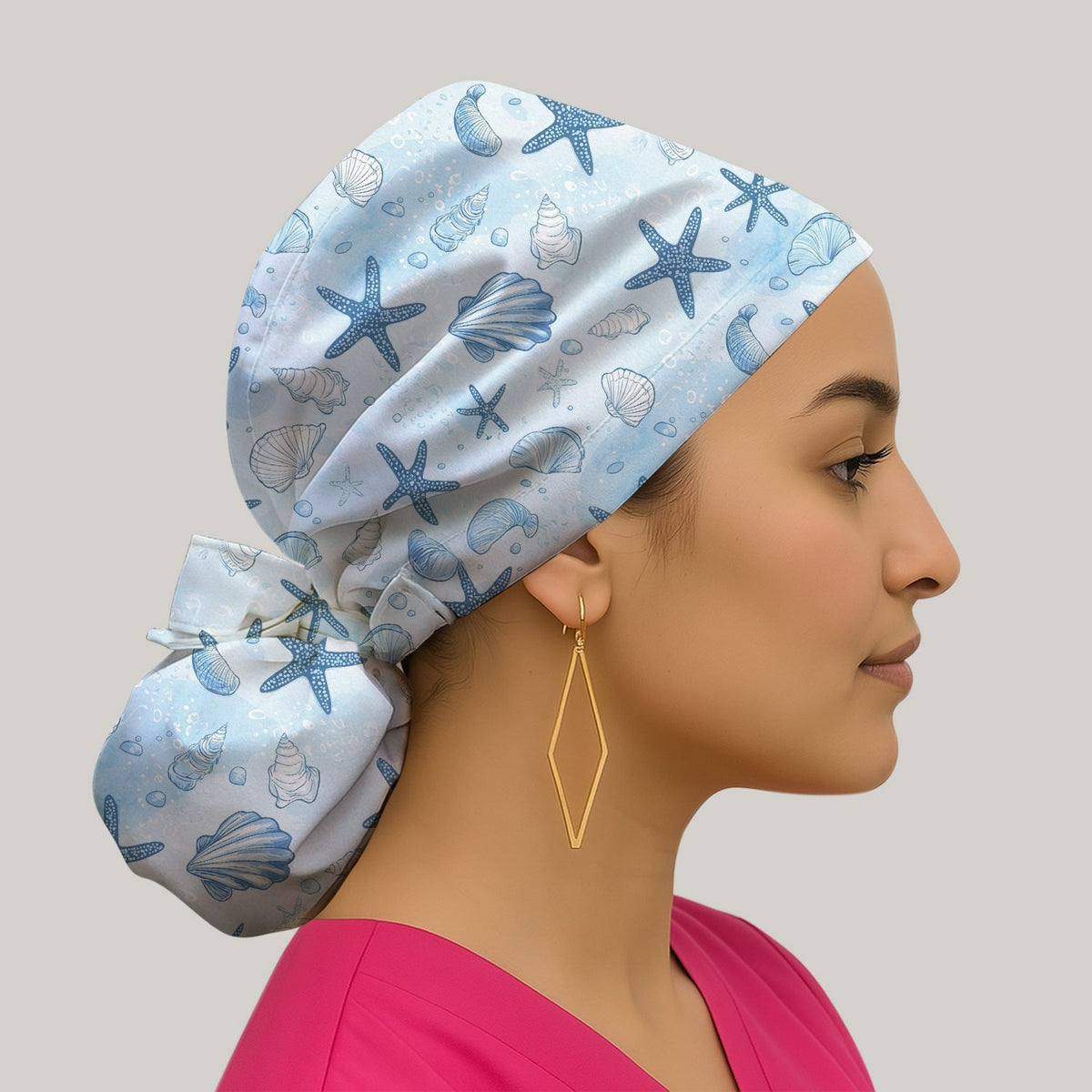 Blue Sea Shells Starfish Scrub Cap