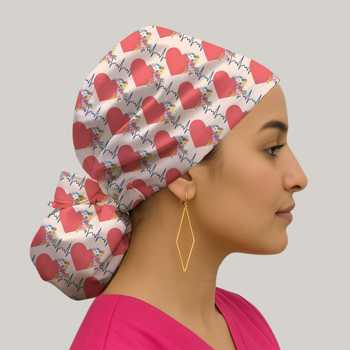 Heartbeat Floral Nurse Scrub Cap
