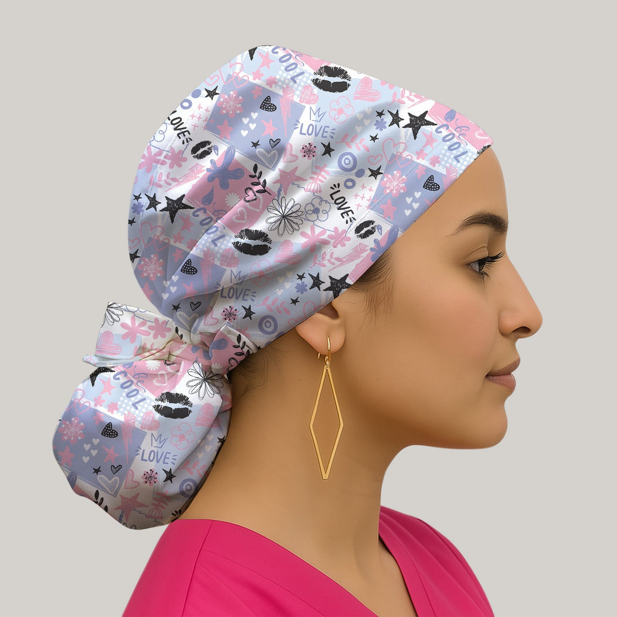 Love Hearts Doodle Scrub Cap