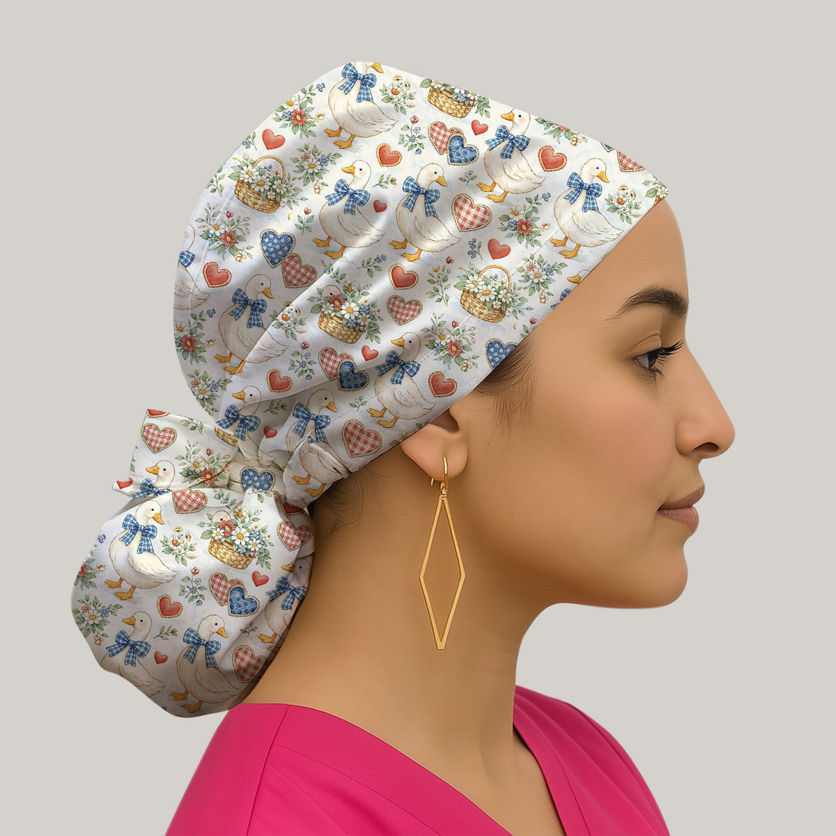 Duck Heart Floral Scrub Cap