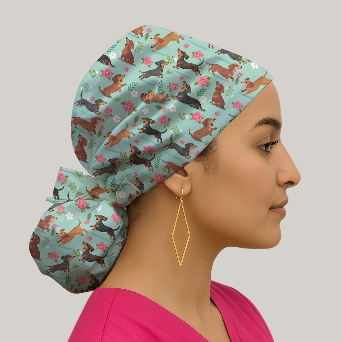 Floral Dachshund Puppy Scrub Cap