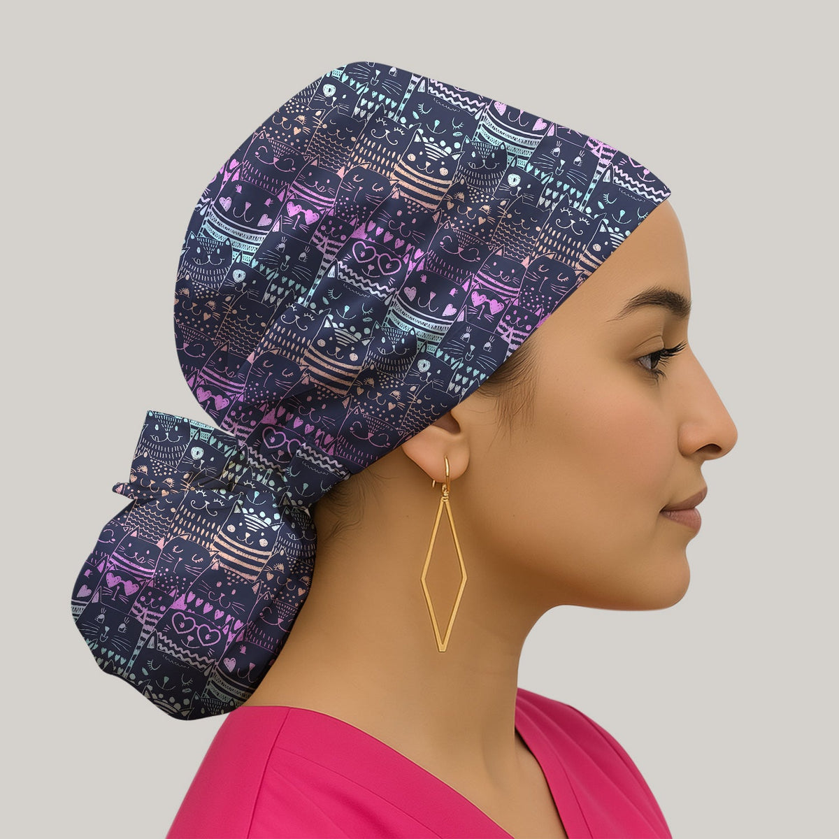 Neon Cat Faces Scrub Cap