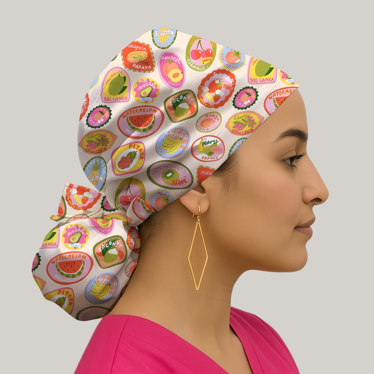 Summer Colorful Fruit Sticker Scrub Cap