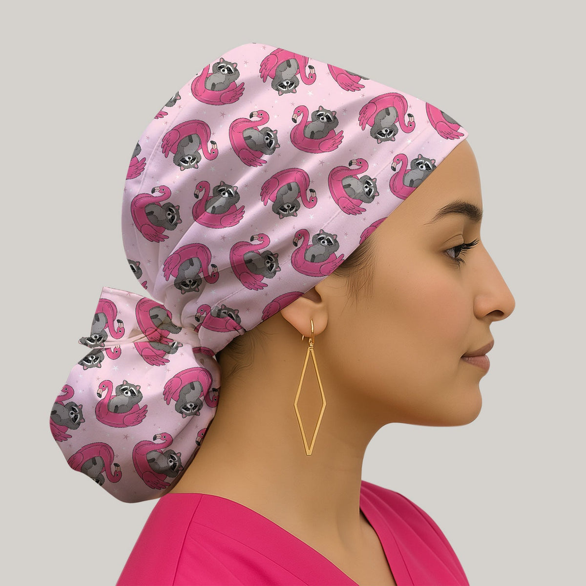 Raccoon Flamingo Float Scrub Cap