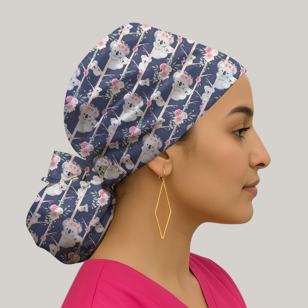 Koala Climbing Tree Blossom Scrub Cap