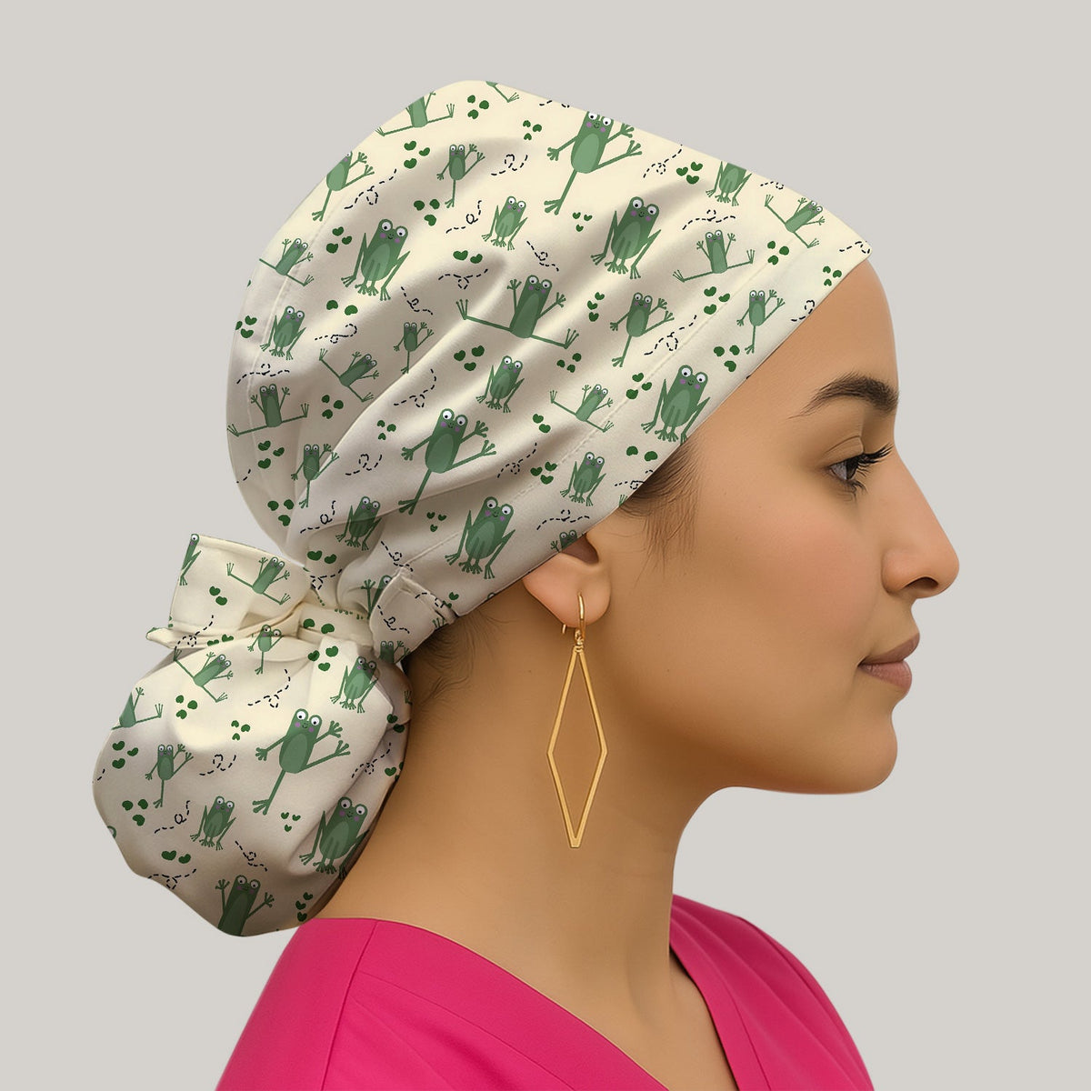 Frog Jumping Footprint Trail Scrub Cap