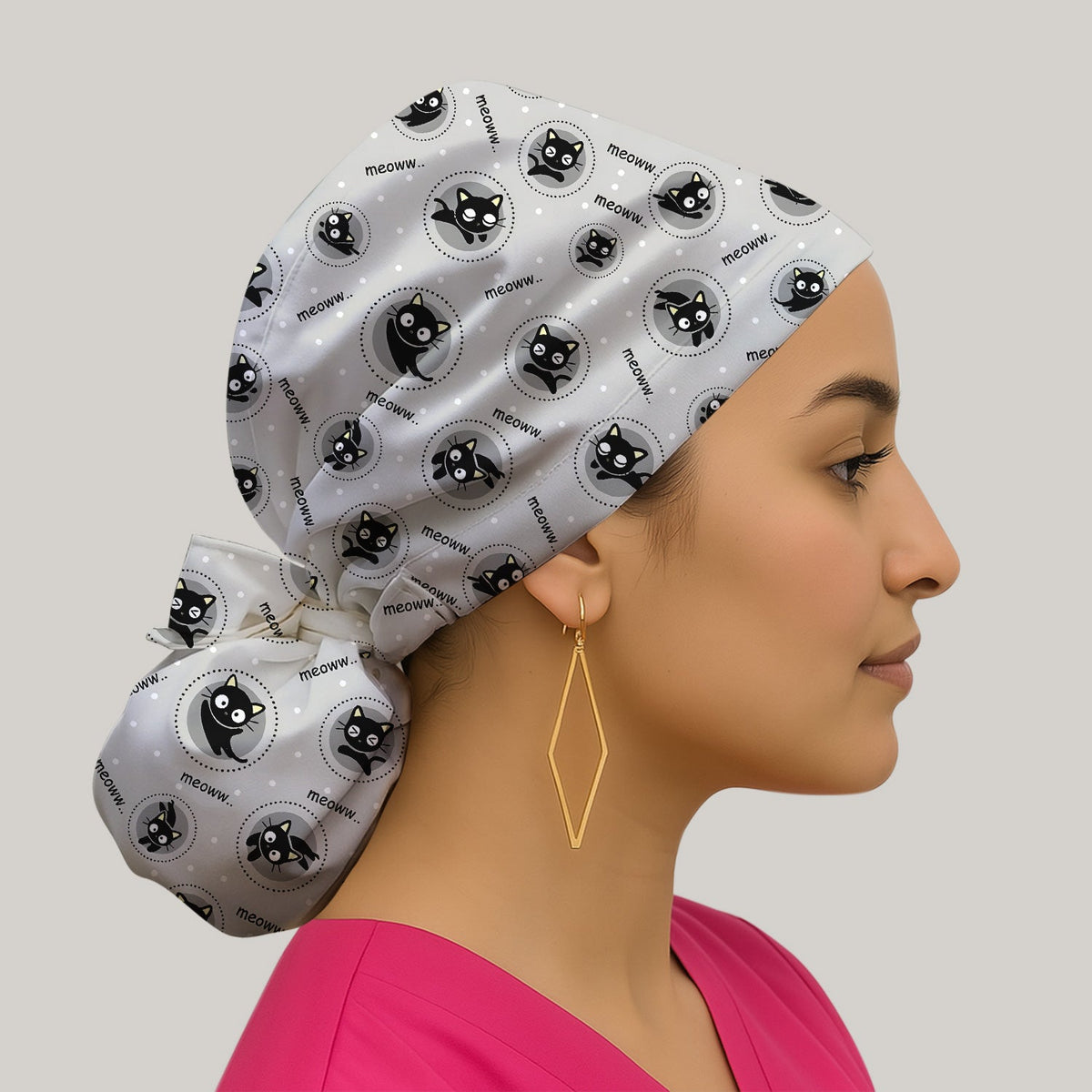 Black Cat Meow Scrub Cap
