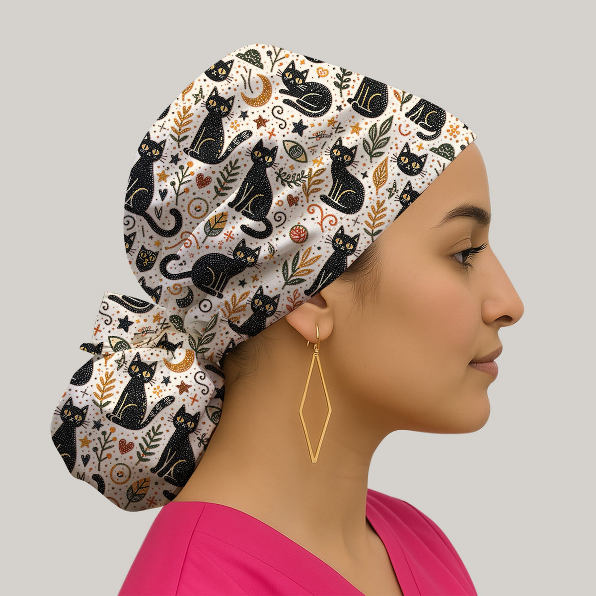 Mystic Black Cat Celestial Scrub Cap