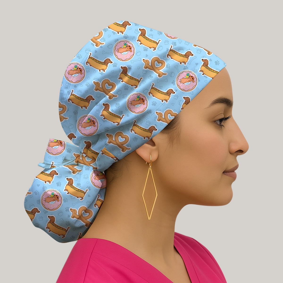 Dachshund Donut Heart Scrub Cap