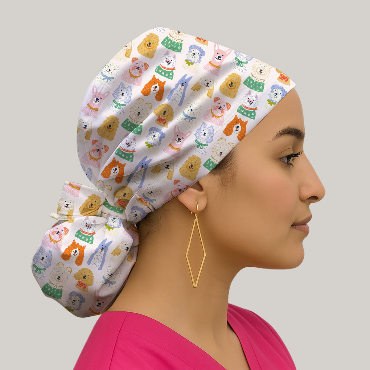 Colorful Dog Faces Cartoon Scrub Cap
