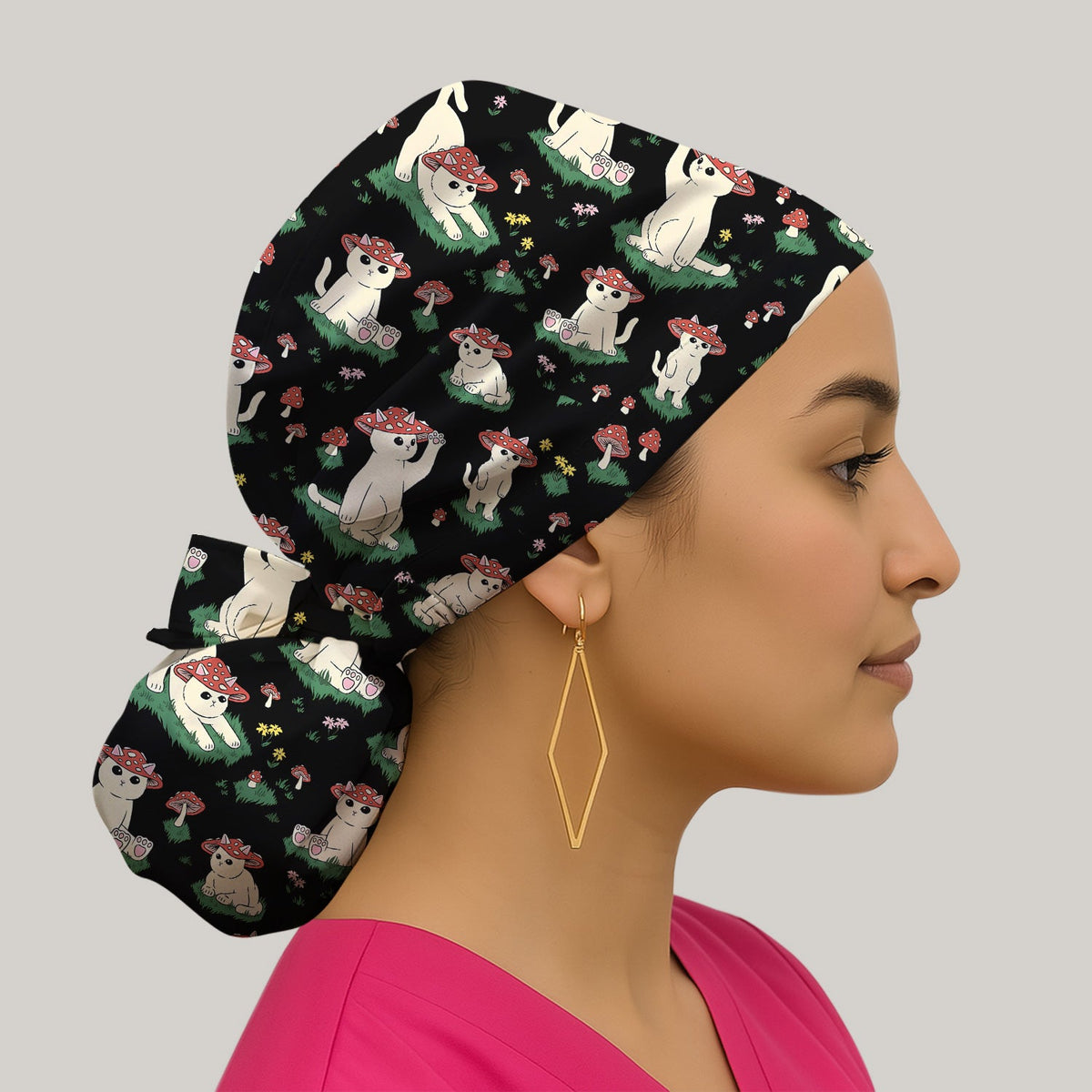 Mushroom Cat Scrub Cap