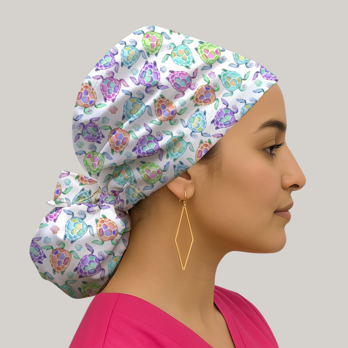 Colorful Sea Turtle Shell Scrub Cap