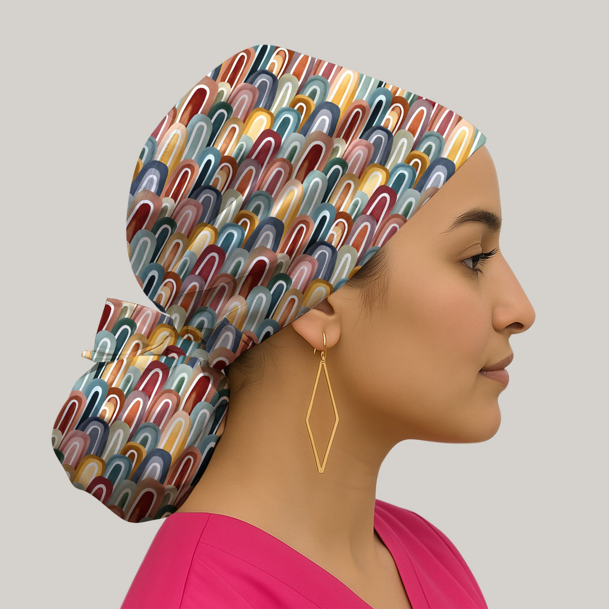 Retro Boho Rainbow Arch Scrub Cap
