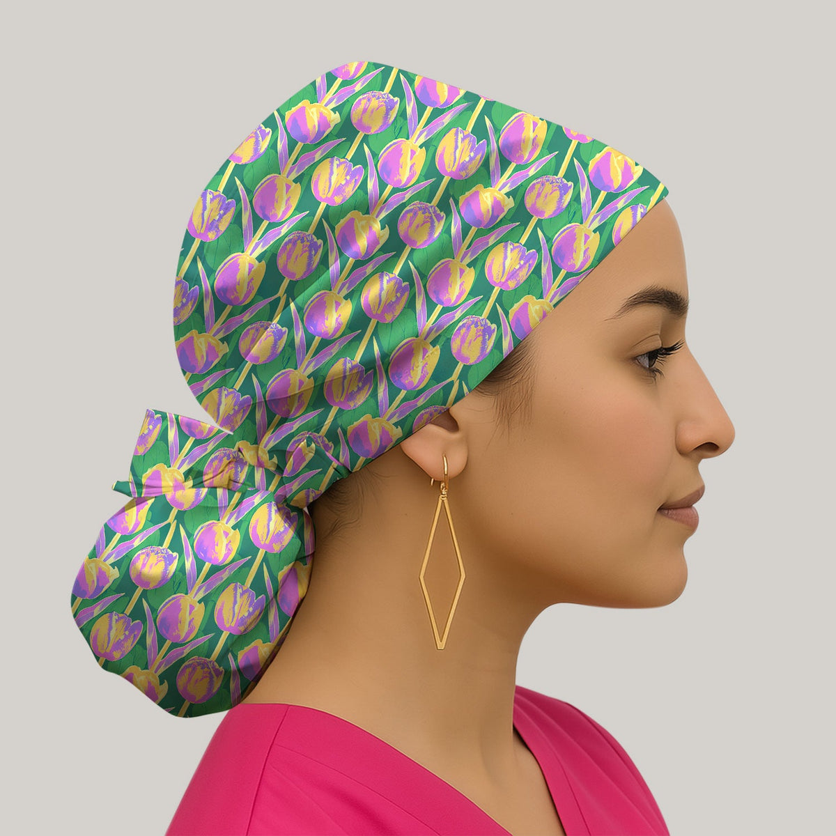 Colorful Tulip Floral Scrub Cap