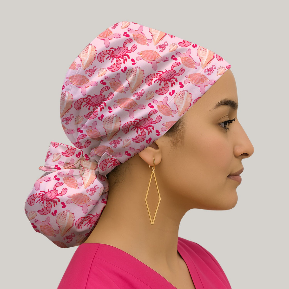 Pink Sea Turtle Lobster Shell Scrub Cap