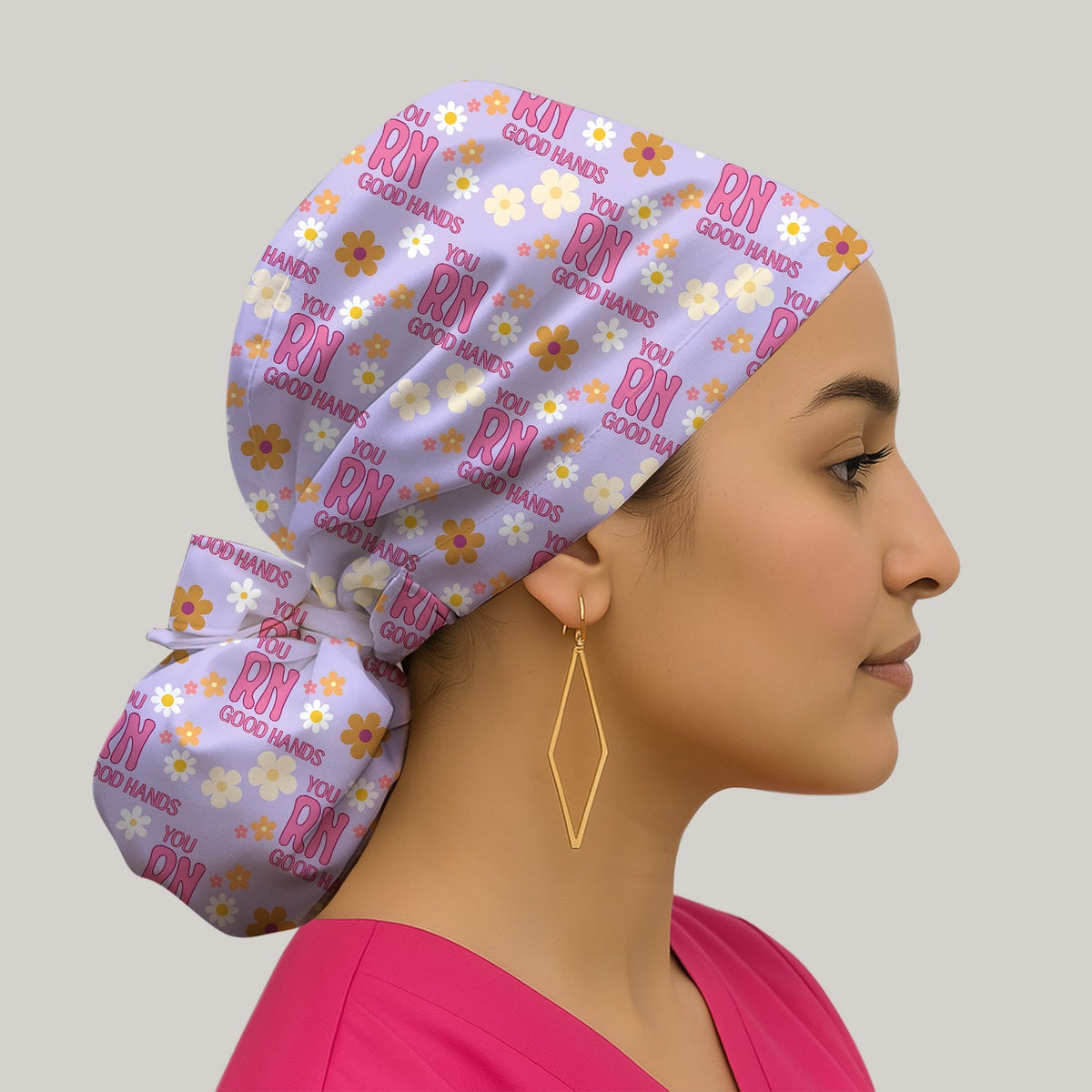 You RN Good Hands Floral Daisy Scrub Cap