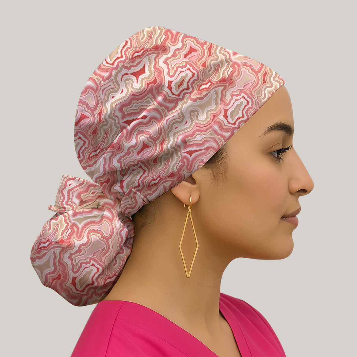 Pink Marble Swirl Scrub Cap