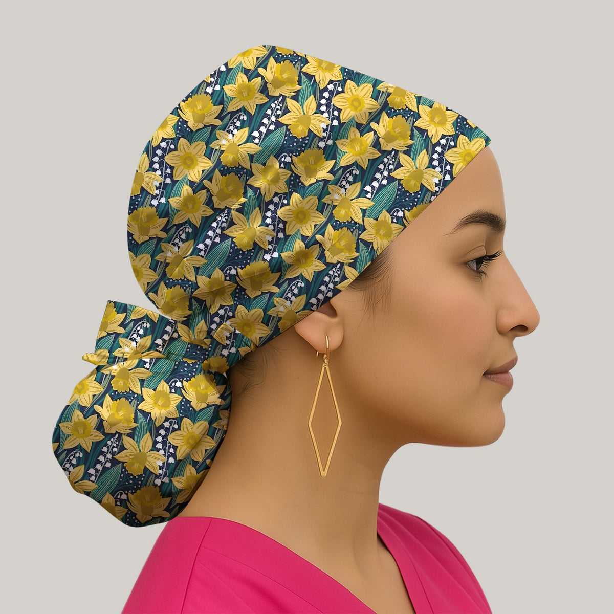 Yellow Daffodil Lily Valley Scrub Cap