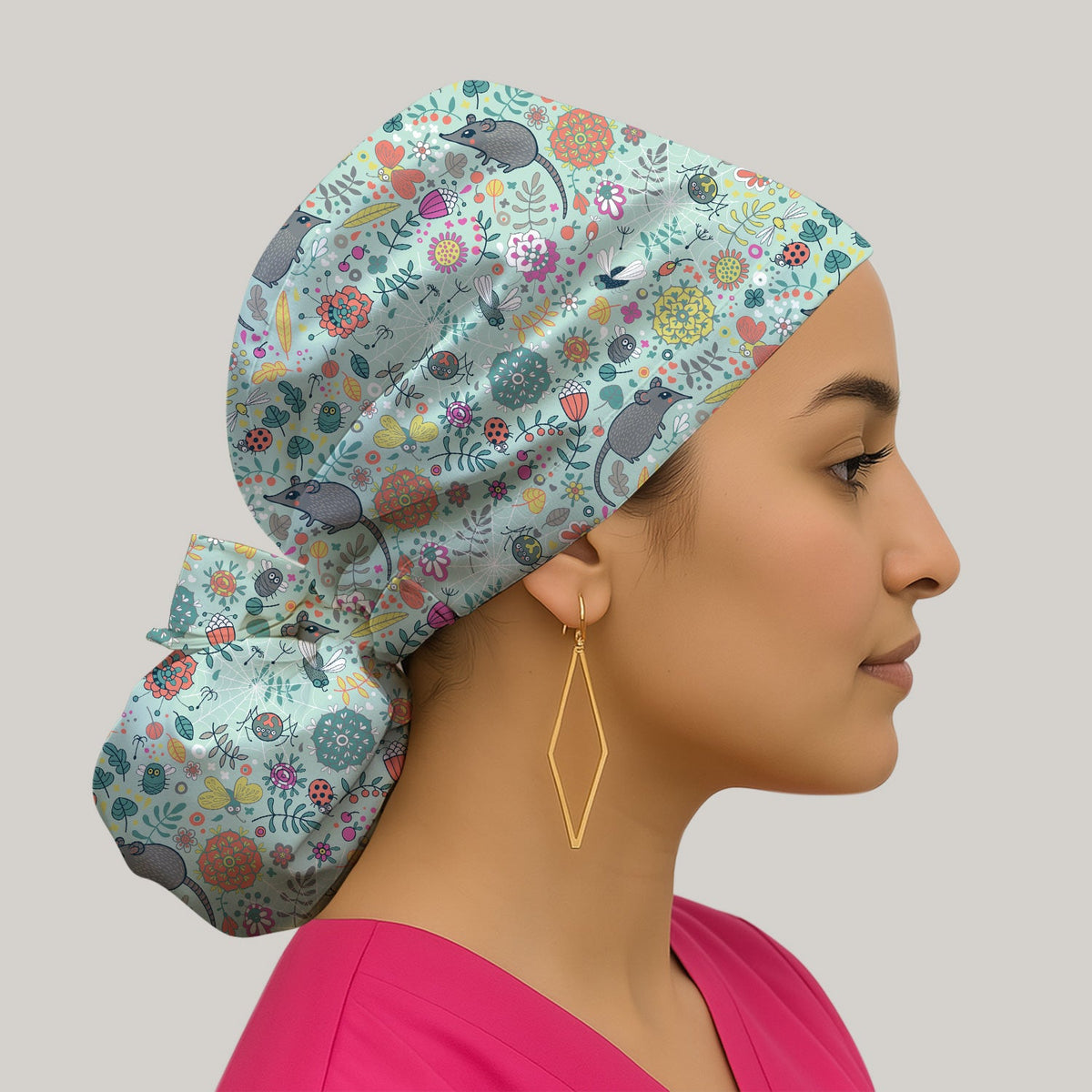 Woodland Mouse Floral Scrub Cap