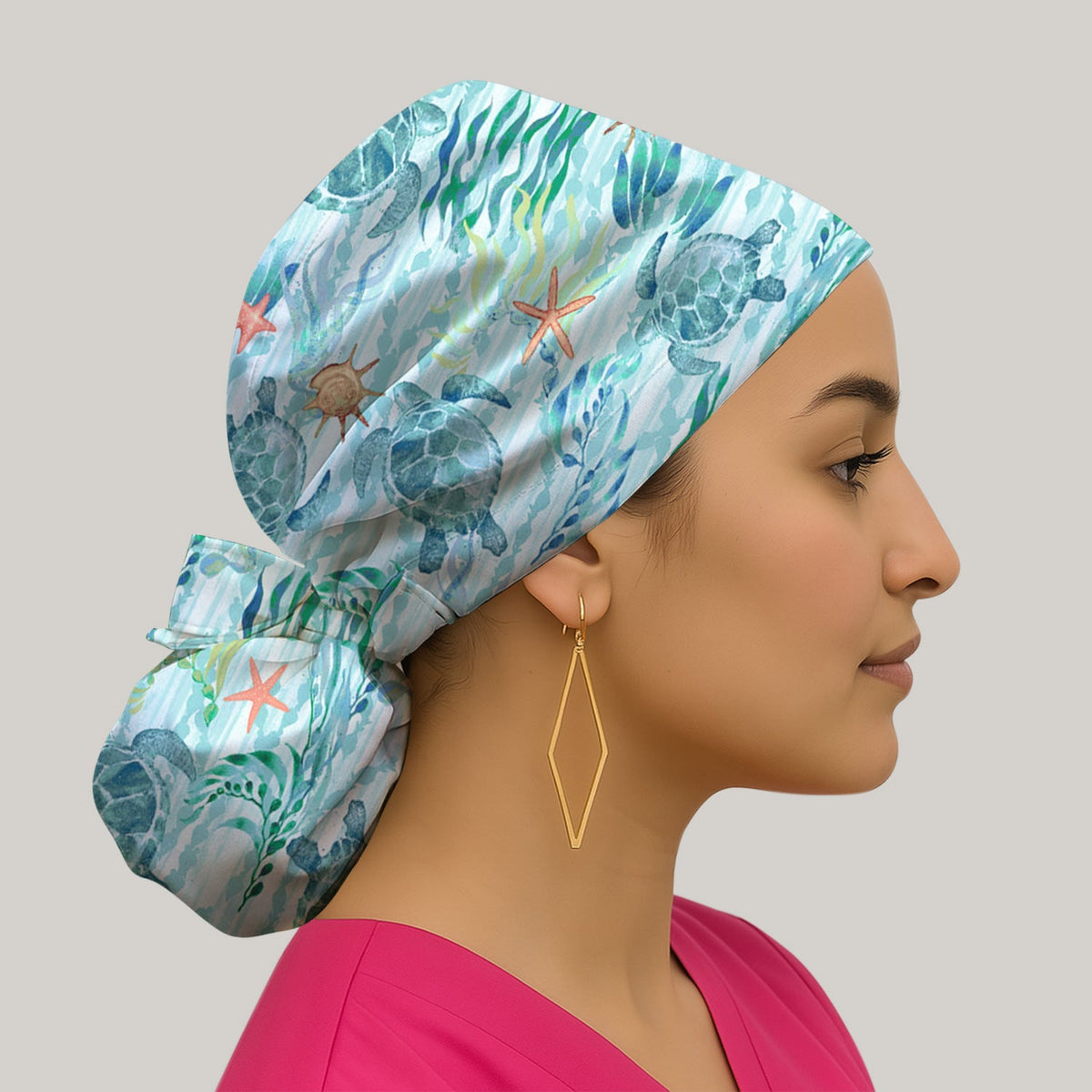 Sea Turtle Watercolor Scrub Cap