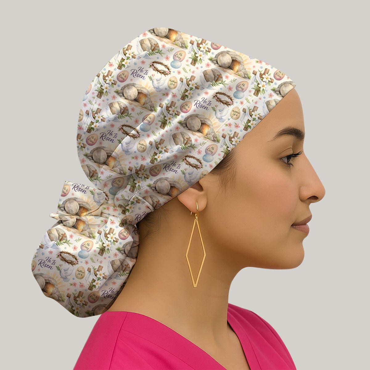 Risen Cross Tomb Lily Scrub Cap - Easter Gift For Nurse
