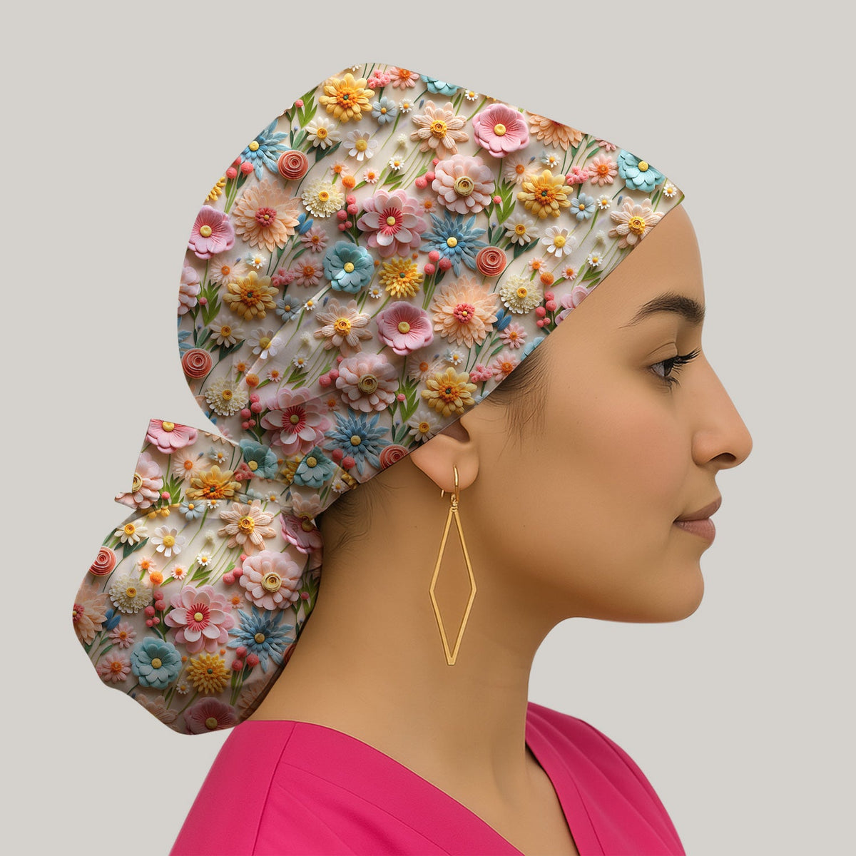 Colorful Blooming Wildflower Scrub Cap